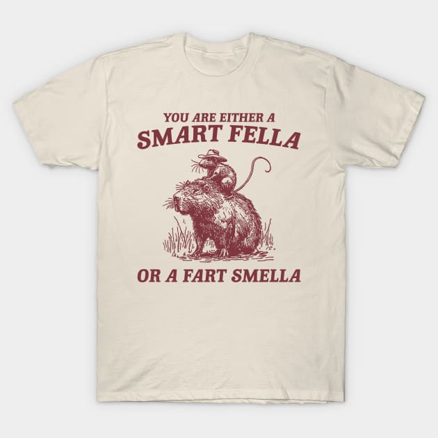 Are You A Smart Fella Or Fart Smella Vintage Shirt, Funny Rat Riding Cabybara T-Shirt by ILOVEY2K